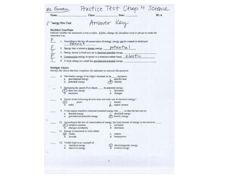 Science Chapter 4 Test Answer Key