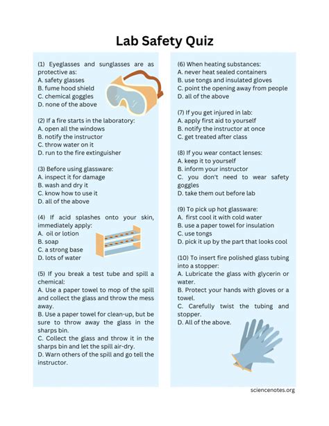 Science Laboratory Safety Test Worksheet Answers