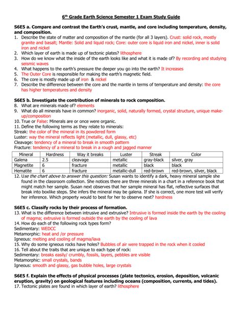 Science Study Guide For 6th Grade