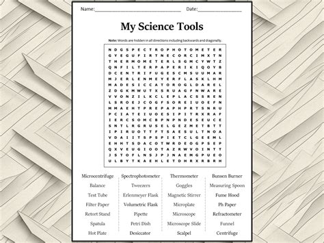 Science Tools Word Search Puzzle Worksheet Activity Teaching Resources