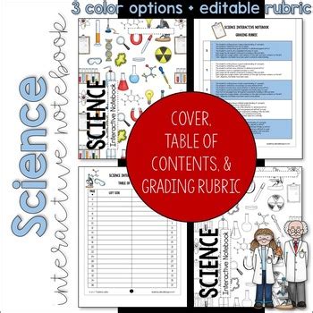Science interactive notebook cover, table of contents, and grading