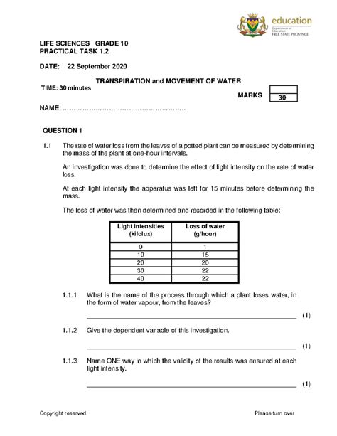 Science practical question 2016 grade twelve with making scheme.  Health & Medic...
