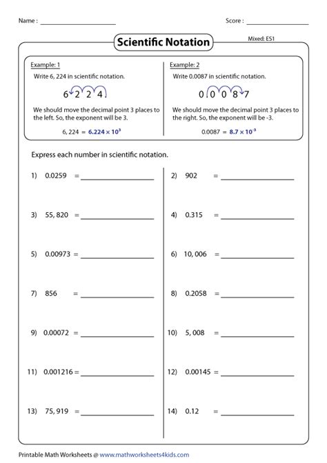 Scientific Notation Practice Problems Worksheet Answers