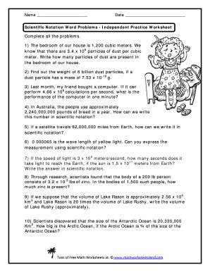 Scientific Notation Word Problems Worksheet
