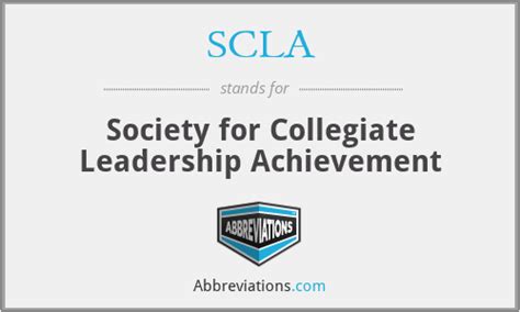 Scla society for collegiate leadership and achievement. The Society for Collegiate Leadership and Achievement (SCLA) is an organization that provides resources and support for college students. It promises to help students develop leadership skills, gain access to career opportunities, and build a professional network. 