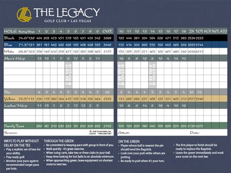 Scorecard The Legacy Golf Course