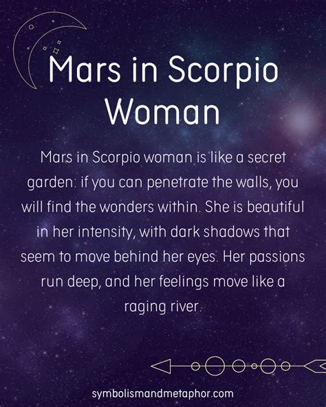 4. They Are Independent. Scorpio Mars women are fiercely independent and do not like to rely on others for help. They are proud of their accomplishments and take great pride in their independence. They …. 