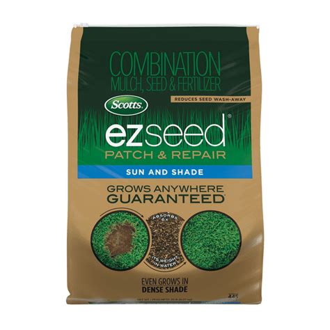 Scotts ez seed patch and repair. EZ Seed® Patch & Repair is a combination of mulch, grass seed, and fertilizer. Scotts® EZ Seed® Sun and Shade grass seed grows in sun, shade, high traffic and on slopes. Plant seed in the spring or fall when daily average soil temperatures are consistently between 55°F and 70°F, or air temperatures between 60°F and 80°F 