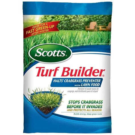 Apply Scotts® Turf Builder® Halts® Crabgrass Preventer with Lawn Food in early spring (prior to 3rd or 4th mowing) when your lawn is dry and before temperatures are regularly in the 80s. We recommend using a Scotts® spreader to apply this product. For Scotts® broadcast/rotary spreaders, use a setting of 3.. 