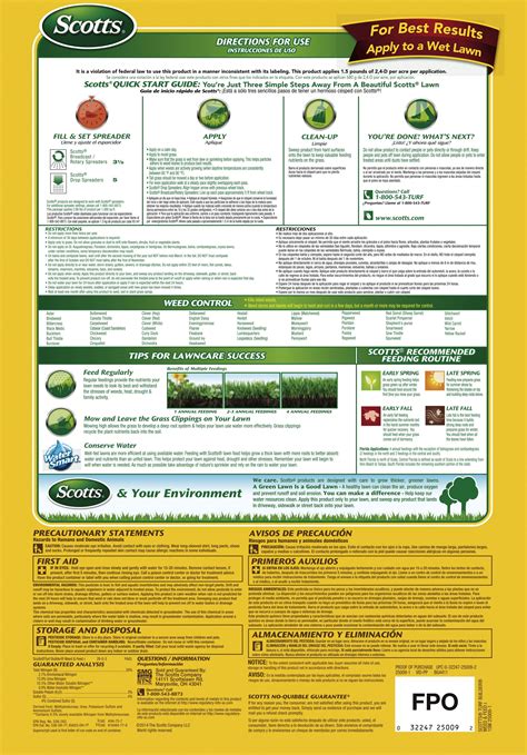 Scotts weed and feed instructions pdf. The added fertilizer feeds for a fast green-up after winter and helps build strong, deep grass roots. Apply Scotts® Turf Builder® Halts® Crabgrass Preventer with Lawn Food in early spring (prior to 3rd or 4th mowing) when your lawn is dry and before temperatures are regularly in the 80s. We recommend using a Scotts® spreader to apply this ... 