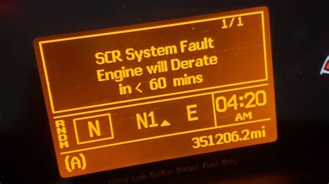 Scr system fault engine will derate in 60 minutes volvo. Fast and to the point. 60 180 run time. Will keep running fine.even after N and park once the 180 mi utrs are done. Until thw truck is shutoff. ...more. 60 180 run … 