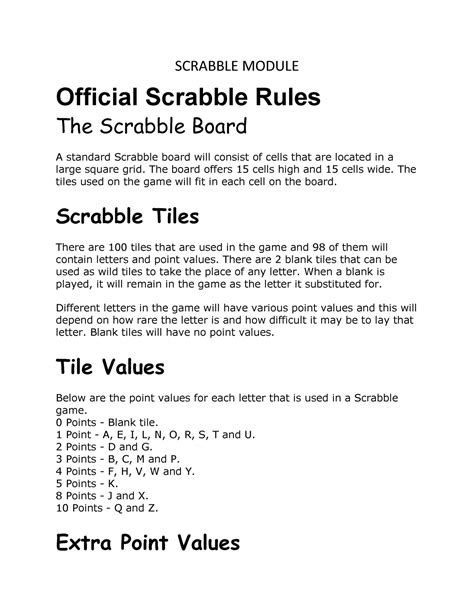 Scrabble Module SCRABBLE MODULE Official Scrabble Rules The Scrabble