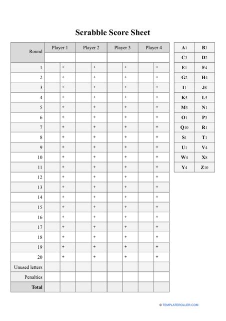 Scrabble Score Sheet Example Free Download