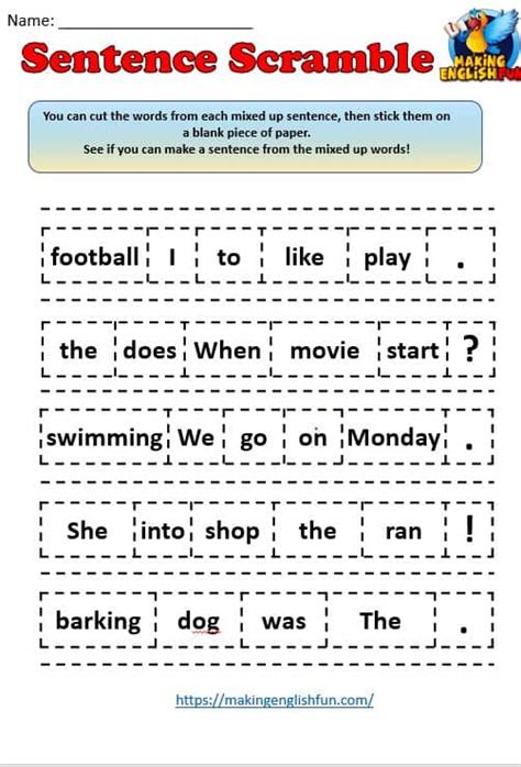 Scrambled Sentences Worksheet KS1