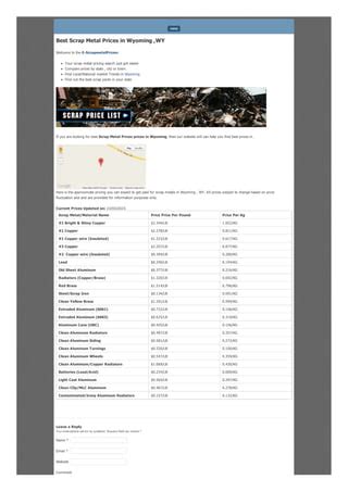 Scrap Prices in Wyoming - United States, Wyoming Scrap Yards