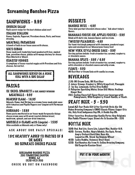 Screaming Banshee Pizza in Bisbee - Restaurant menu and reviews