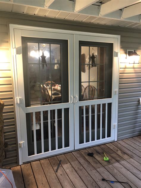 Screen doors for french doors. Benefits. For single door openings up to 60" wide and 100" tall. Made-to-size. Provides insect protection. Multiple frame color options available. Specialty mesh available. Bug flaps seal door against bugs. Easy-to-install, easy-to-operate. Made in the USA. 