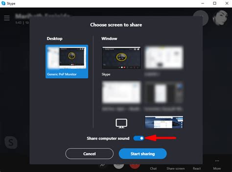 Screen sharing a video with sound on Skype