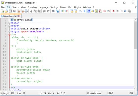 Screenshot of Writing HTML Code with an Embedded Style Sheet in