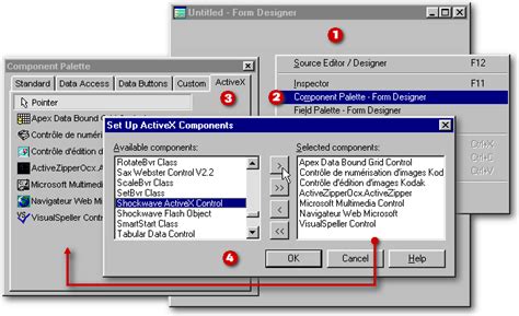 Screenshot shows the available form controls and activeX controls when