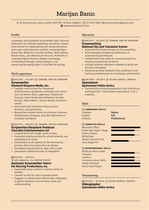 Screenwriter Resume Examples & Writing tips 2023 (Free Guide)