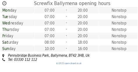 Screwfix - Pennybridge, Ballymena - Opening Times