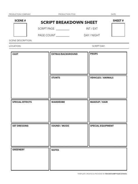 Script Breakdown Template Screenplay Entertainment