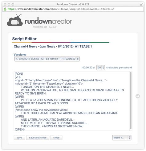Script Formatting Rundown Creator broadcast television rundown software