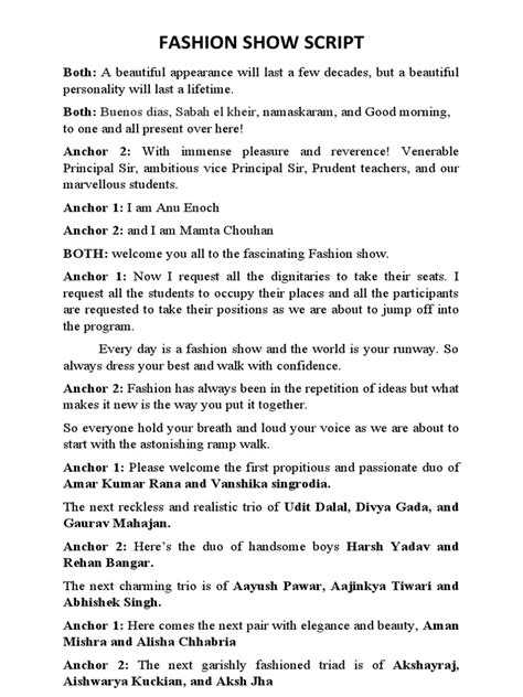 Script for fashion show anchoring