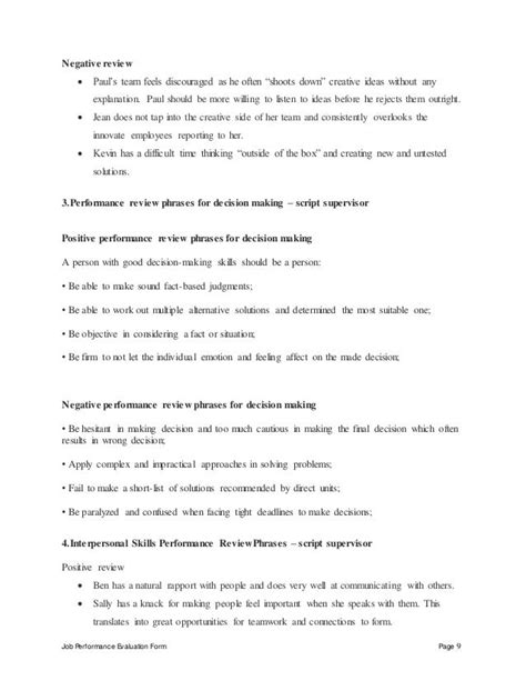 Script supervisor performance appraisal