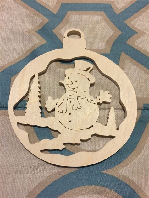 Scroll sawn wooden Snowman Christmas tree ornament Wooden snowman