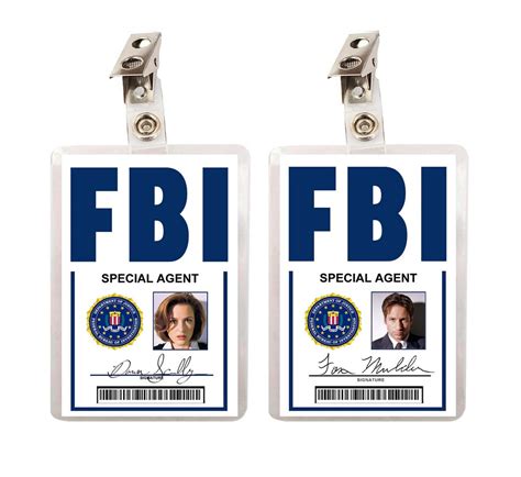 12. GeoRW8. • 8 yr. ago. IMDB: During the opening titles, in the Mulder and Scully's FBI ID badges can be read "Federal Bureau of Justice, United States Department of Investigation." This alteration was necessary as making a fake FBI badge, even for fictional purposes, is illegal. The real-life quote is: "Federal Bureau of Investigation .... 