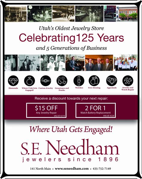 Se needham jewelers. This is our way of assuring satisfaction and value to all customers wearing a wedding ring from S.E. Needham Jewelers. S.E. Needham Jewelers Locations. 141 N Main Street Logan, UT 84321 (435) 752-7149 (800) 279-7740 Store Information. 12 S Main St. Brigham City, UT 84302 (435) 919-0025 Store Information. STORE HOURS. Logan. Mon - Sat: 