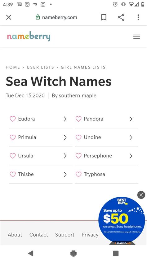 Sea Witch Names Nameberry