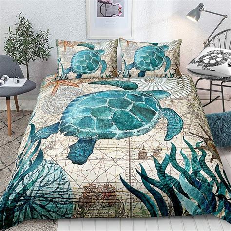 With this sea turtle bedding set you can update the style of your beach house bedroom in a flash! Coastal Passion duvet covers, comforters and quilts feature a wide range of unique sea life, ocean and beach designs and can be easily be washed in the washing machine. Twin, Full, Queen & King size turtle bedding. . 