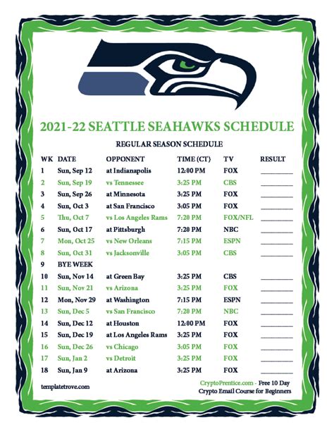Seahawks Printable Schedule