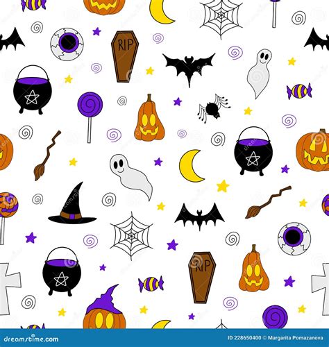 Seamless Halloween Pattern with Horror Elements Stock Vector