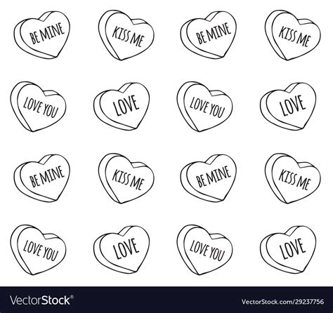 Seamless pattern outline candy hearts vector image on VectorStock