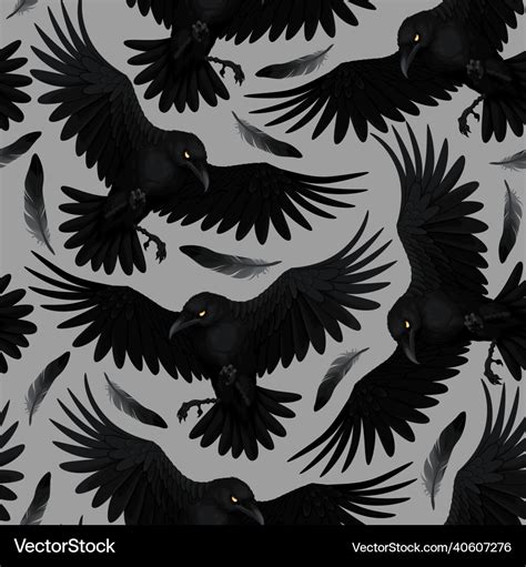 Seamless pattern with raven and feathers Vector Image