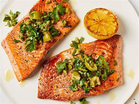 Seared Alaska Salmon with Green Olive Salsa Verde