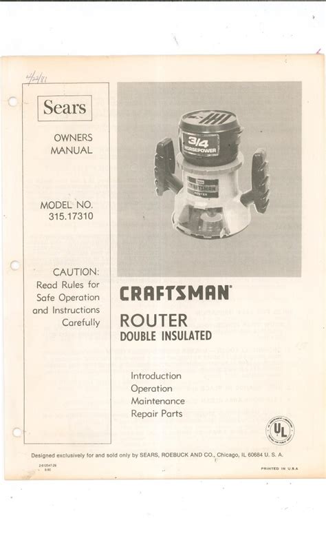 Sears craftsman router crafter owners manual. - Seaworthy offshore sailboat a guide to essential features handling and gear 1st edition.
