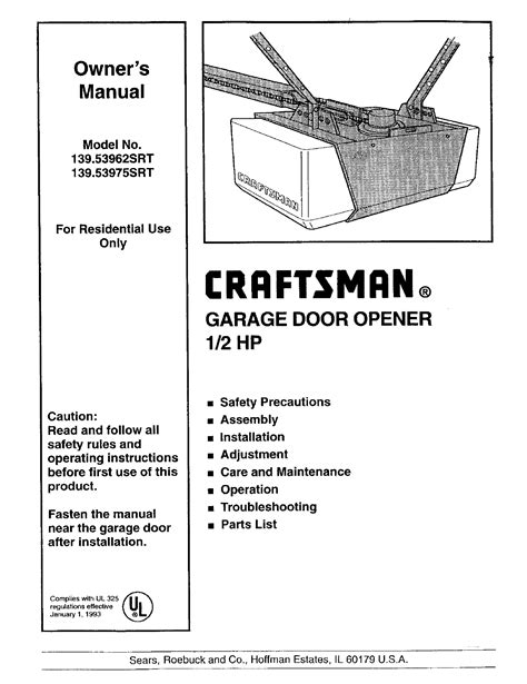 Sears garage door opener owners manual. - Structured clinical interview for dsm ivr axis i disorders scid i clinician version users guide.