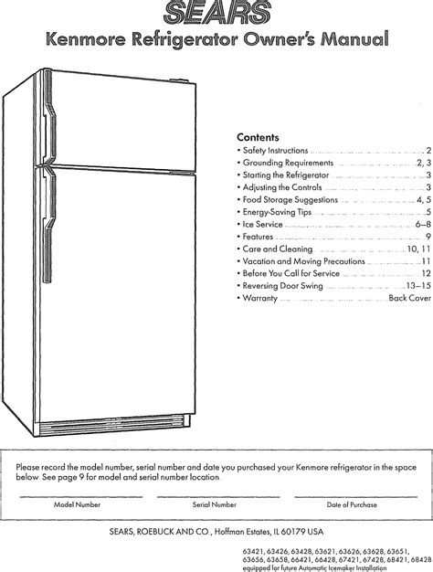 Sears kenmore refrigerator owners manual instruction guide. - Taarup 307 mower bed parts repair manual.