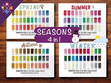 Seasons color palette. Seasonal color analysis theory. In short: there are two seasons with cold color palettes (summer and winter) and two seasons with warm color palettes (spring and autum). Then two “light” seasons (spring and summer) and two “dark” seasons (autumn and winter). You then are supposed to determine whether your own colored features are … 