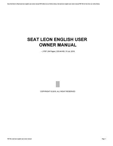 Seat leon english user owner manual. - Cursus scripturae sacrae seminariorum usui accommodatus.