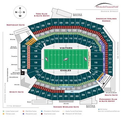 As seen on the Lincoln Financial Field seating chart, the Upper Level Endzone seating location is positioned on the north and south sides of the stadium. While these seats may be commonly referred to as some of the worst seats at Lincoln Financial Field, the elevation of the seats allows for a decent view of the action and Sections 209-215 ... . 