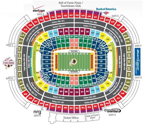Seating capacity of fedex field. For example seat 1 in section "5" would be on the aisle next to section "4" and the highest seat number in section "5" would be on the aisle next to section "6". For theaters and amphitheaters (i.e. venues that don't have sections around the entire stage) seat numbers follow a different logic. Instead the lower numbered seats are typically ... 