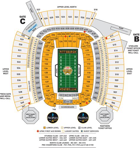 Seating chart heinz field concert. Located just above the Club Level seats on the Acrisure Stadium seating chart are the Upper Level Sideline sections, which offer some of the cheapest tickets for football games. Being on the highest level will mean some of the furthest views, but fans looking for affordable midfield seats will find them here in sections 510-511 and 534-535. 
