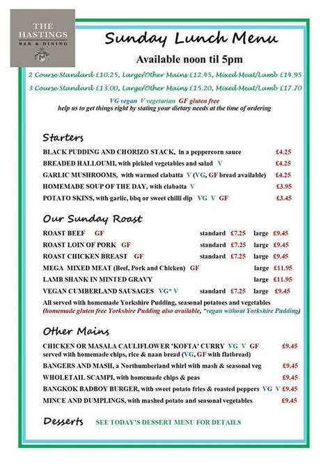 Seaton Food Menu