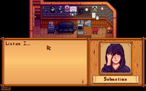 Sebastian stardew mods. Inspired by Non-Smoking Sebastian, Content Filter, and Sebastian's Bong, this is a small Content Patcher mod which replaces Sebastian's nicotine habit with a much less harmful marijuana habit. This is intended to be a more adult alternative to NSS and CF, both of which give him a gaming addiction instead. This mod consists of small dialogue and ... 
